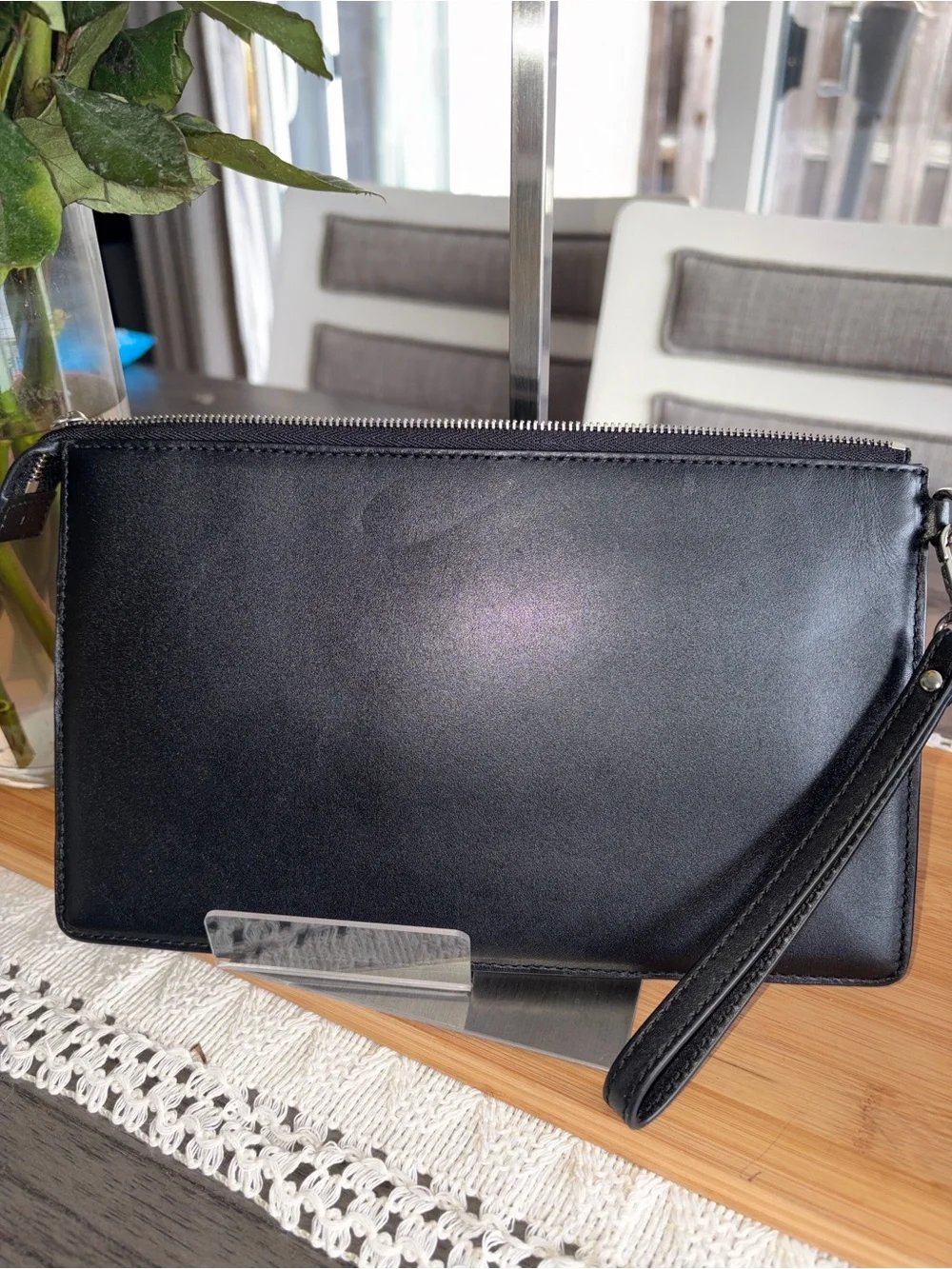 Michael Kors Black, Gray and Metallic Brown Patchwork Wristlet